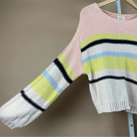 Billabong Size Large Seeing Stripes Sweater Pastel Colorblock Beachy Boho Hippie - Picture 6 of 12